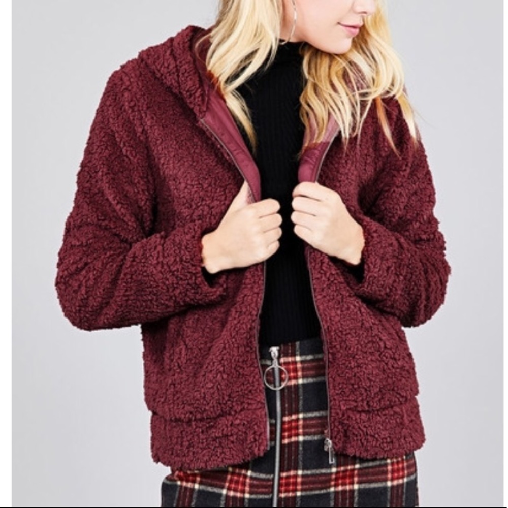 ✨Burgundy Furry Jacket